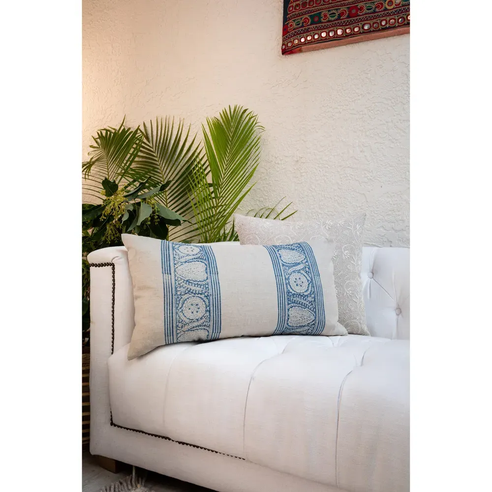 Callie Lumbar Pillow Cover - Blue, Linen