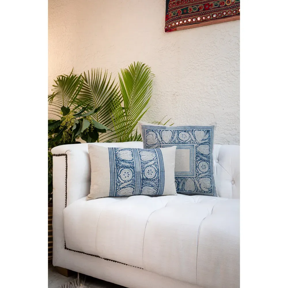 Callie Throw Pillow Cover - Indigo, Linen