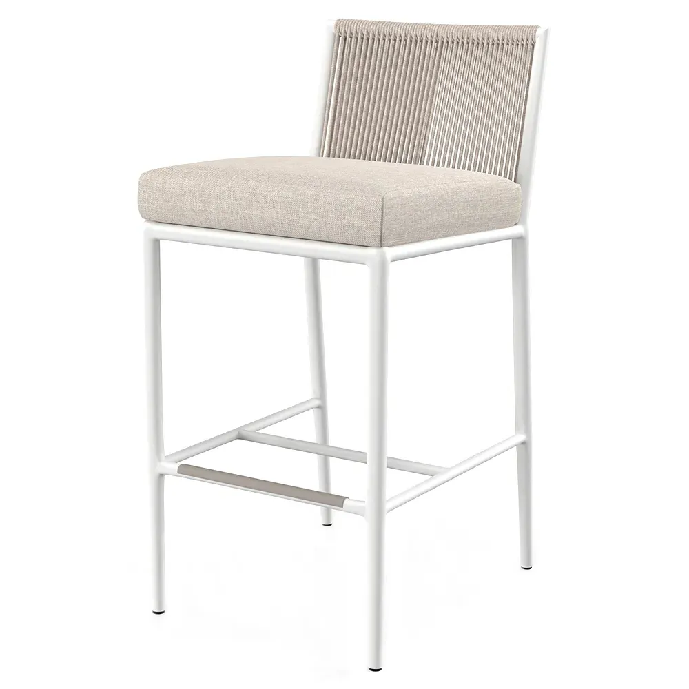 Callie Upholstered Outdoor Counter Stool - White, Aluminum