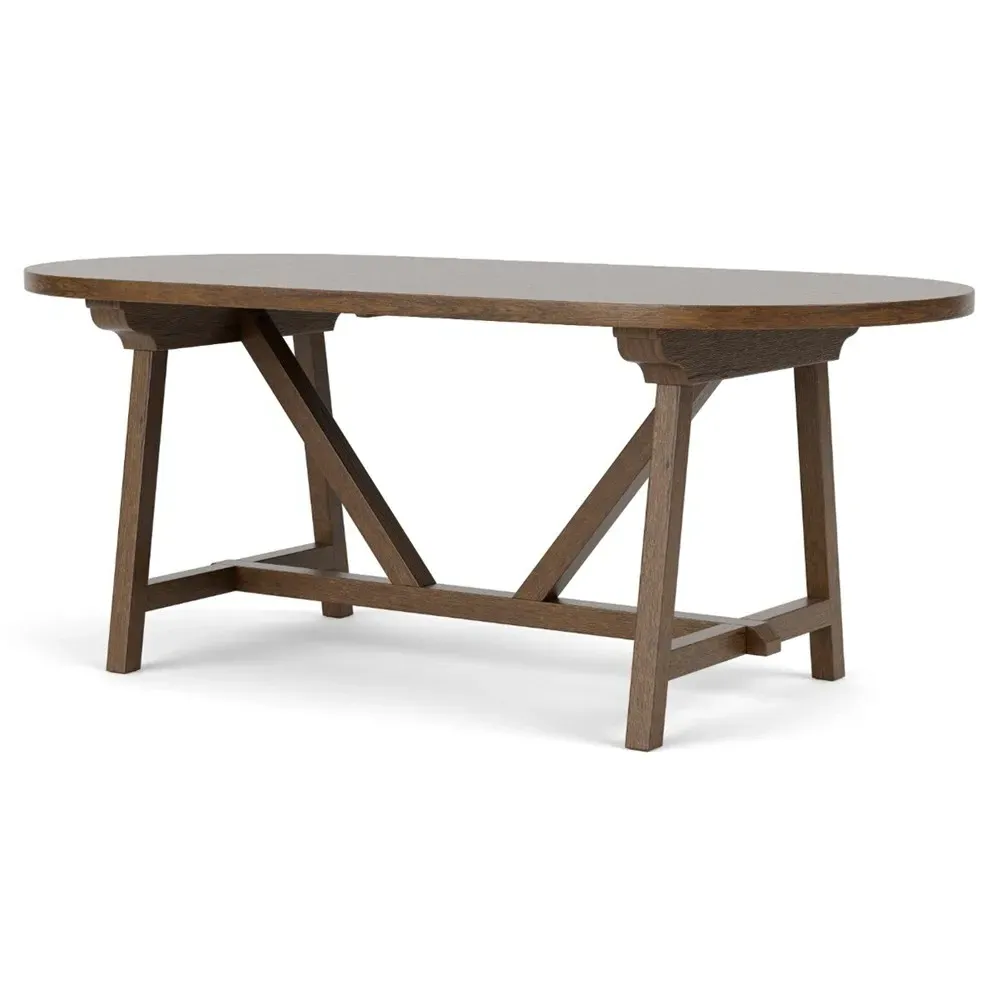 Callum Oval Trestle Dining Table - Brown