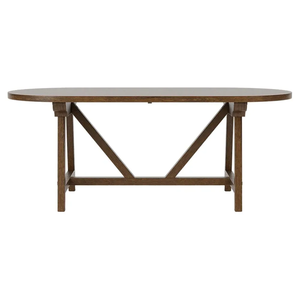 Callum Oval Trestle Dining Table - Brown