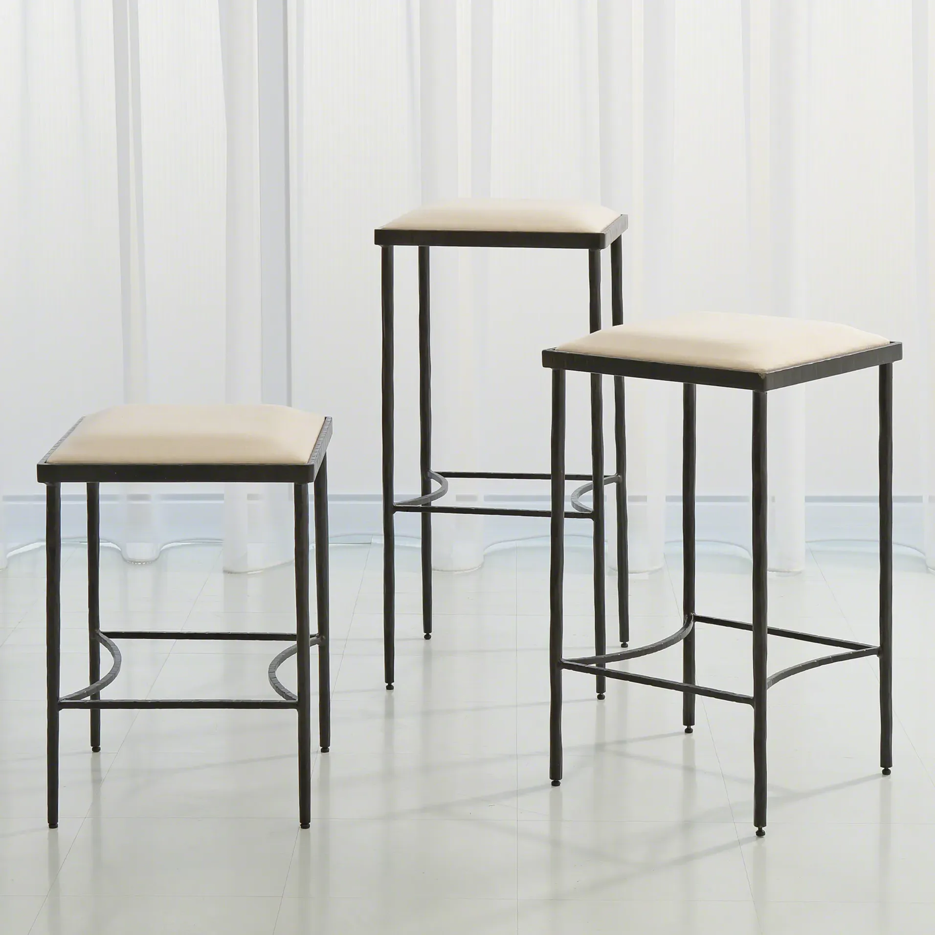 Calypso Upholstered Iron Barstool - Cream, Muslin