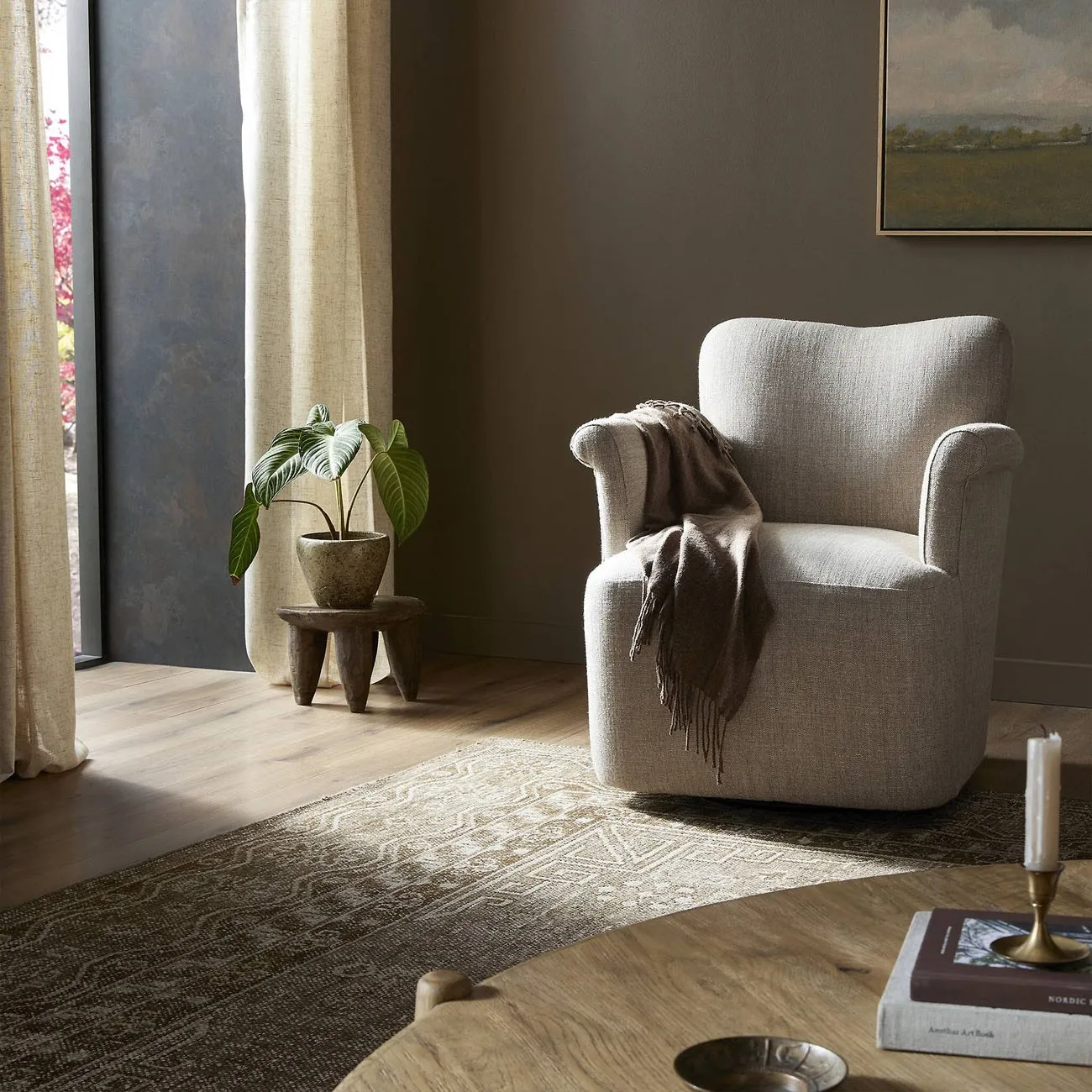 Camellia Alcala Swivel Chair - Wheat, Chenille