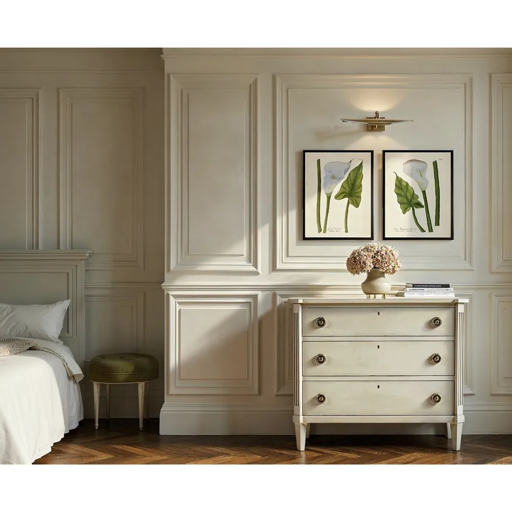 Camellia Calla Lily Framed Illustration - Green, Wood