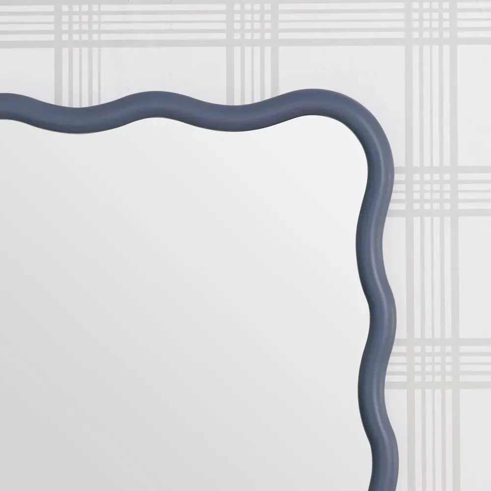Camelotte Wavy Wall Mirror - Blue, Hardwood