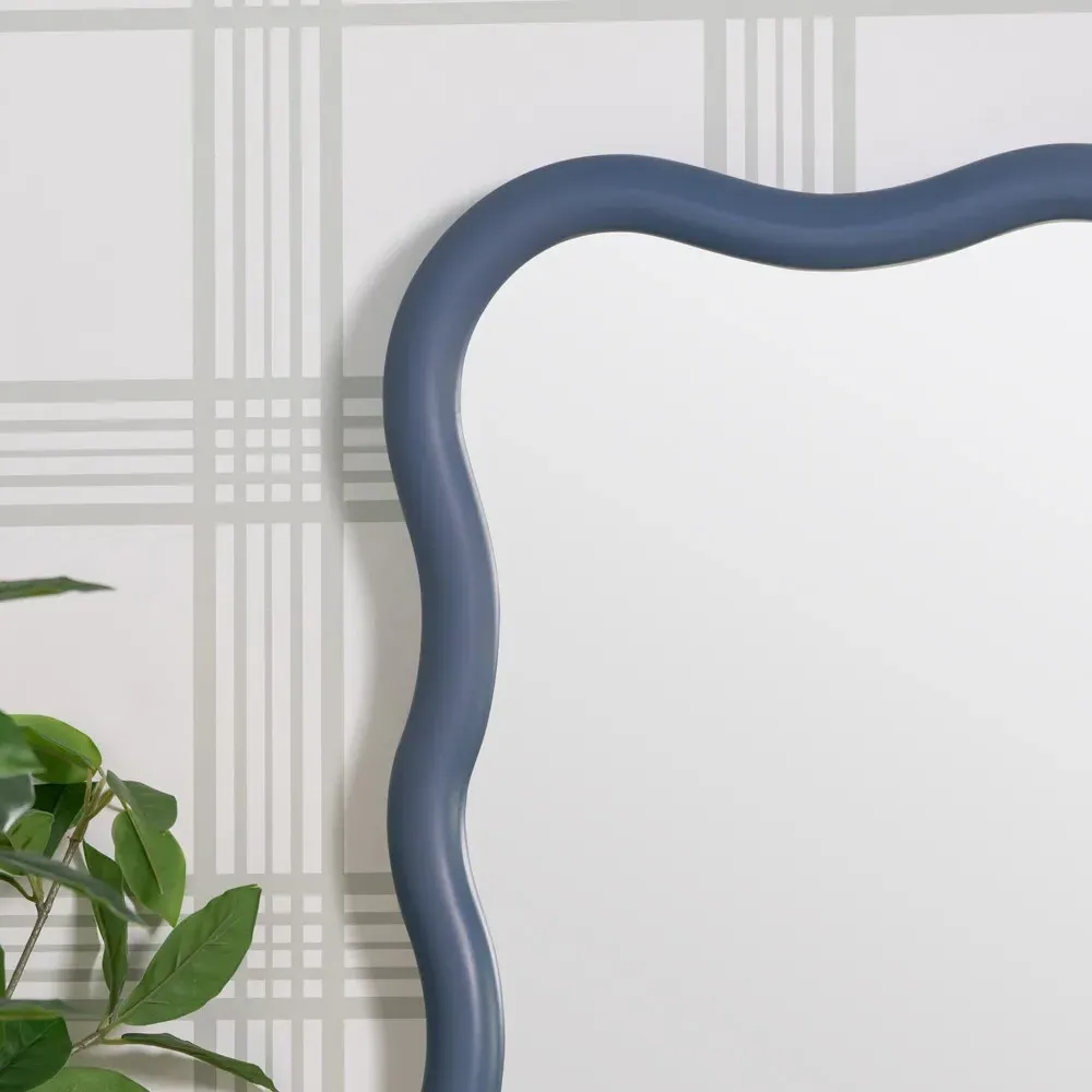 Camelotte Wavy Wall Mirror - Blue, Hardwood