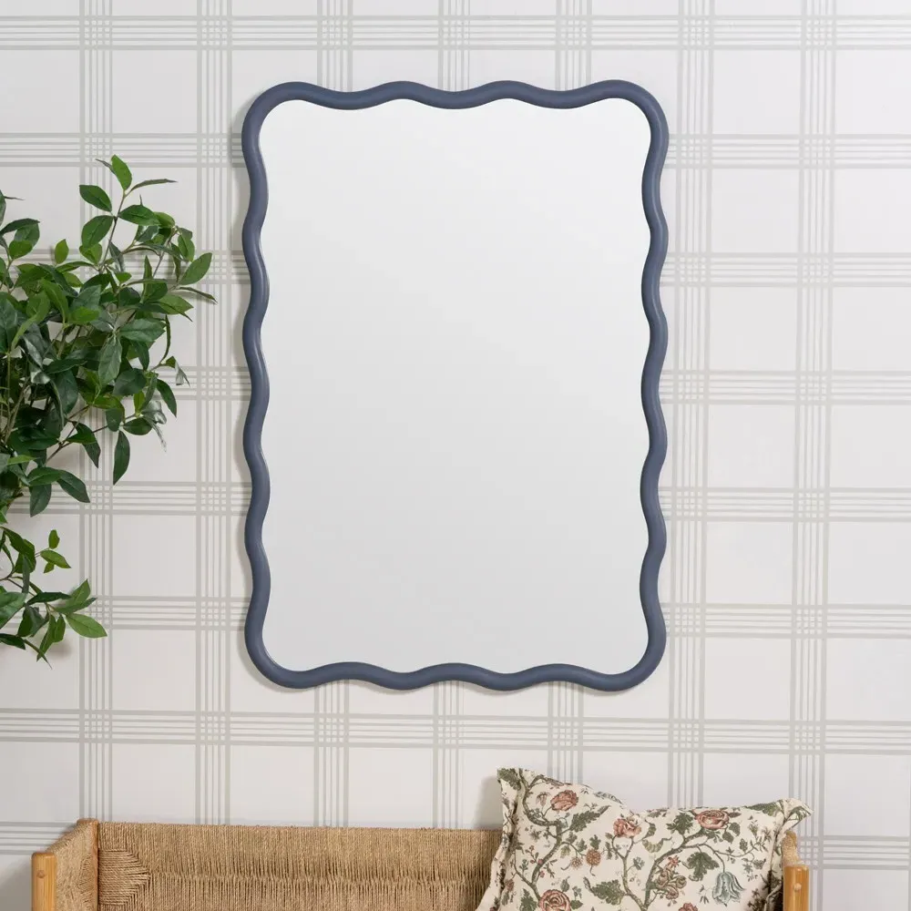 Camelotte Wavy Wall Mirror - Blue, Hardwood