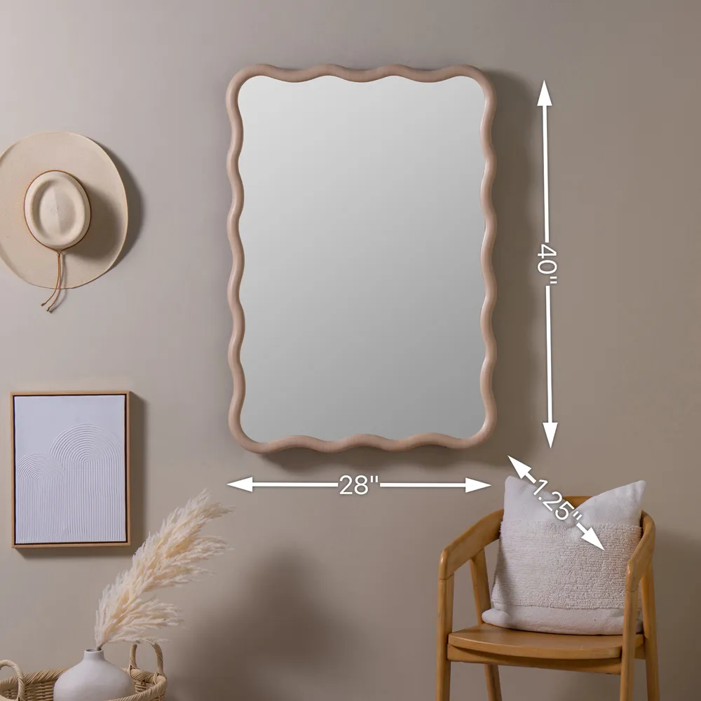 Camelotte Wavy Wall Mirror - Natural, Oak Wood