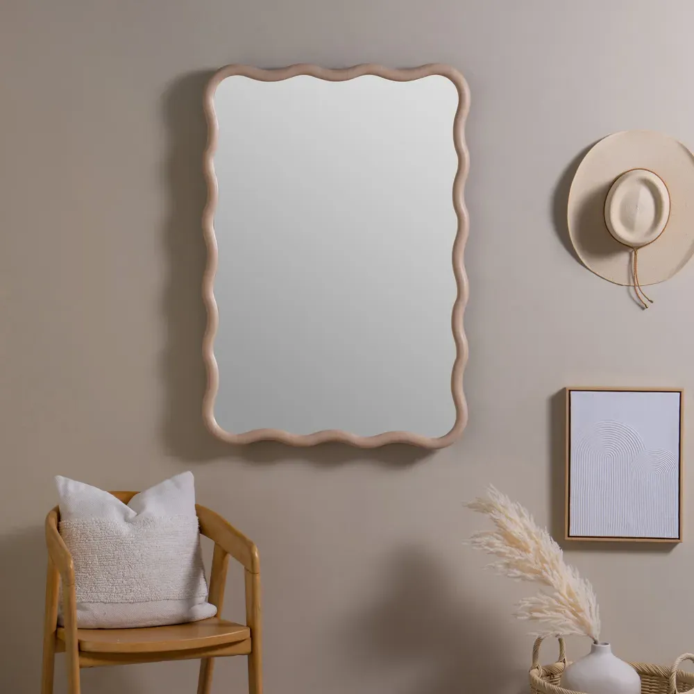 Camelotte Wavy Wall Mirror - Natural, Oak Wood