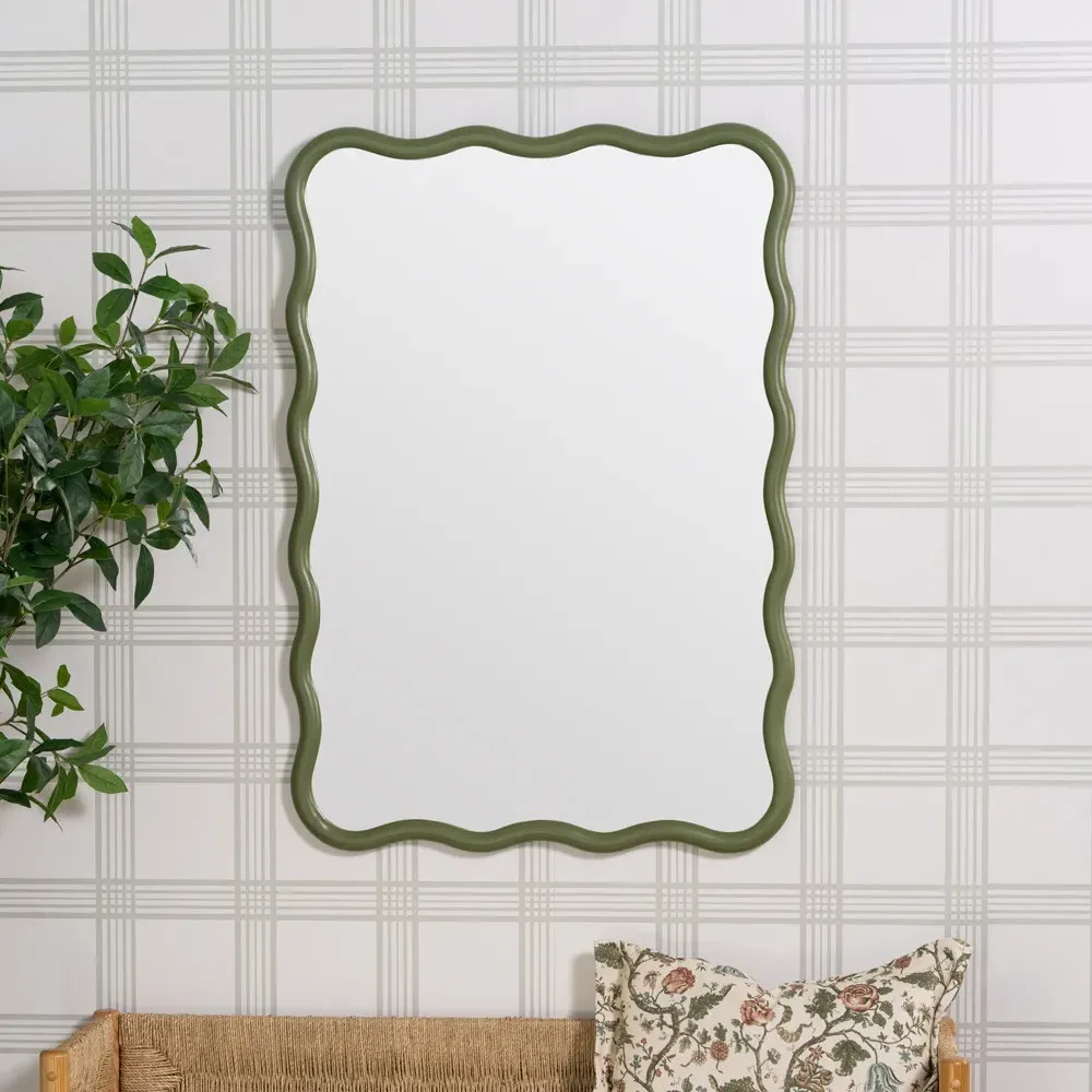 Camelotte Wavy Wall Mirror - Sage, Wood