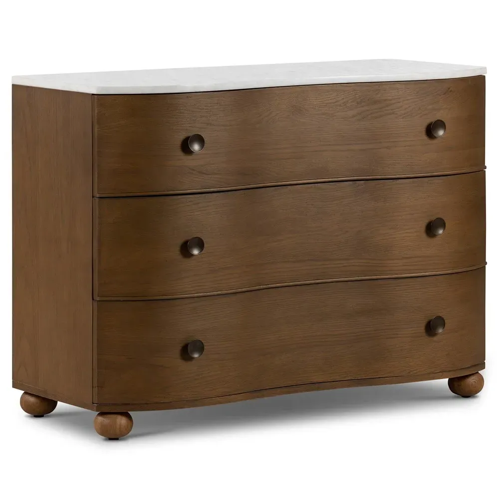Camilla Chest - White Marble, Brown Oak