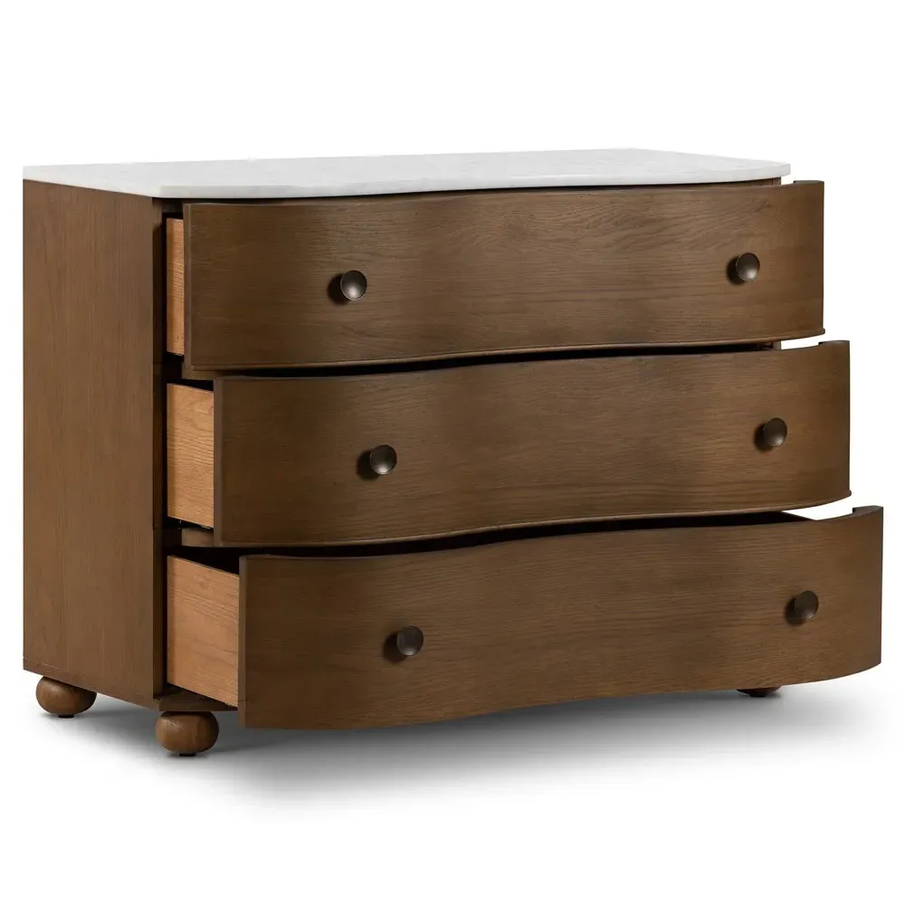 Camilla Chest - White Marble, Brown Oak