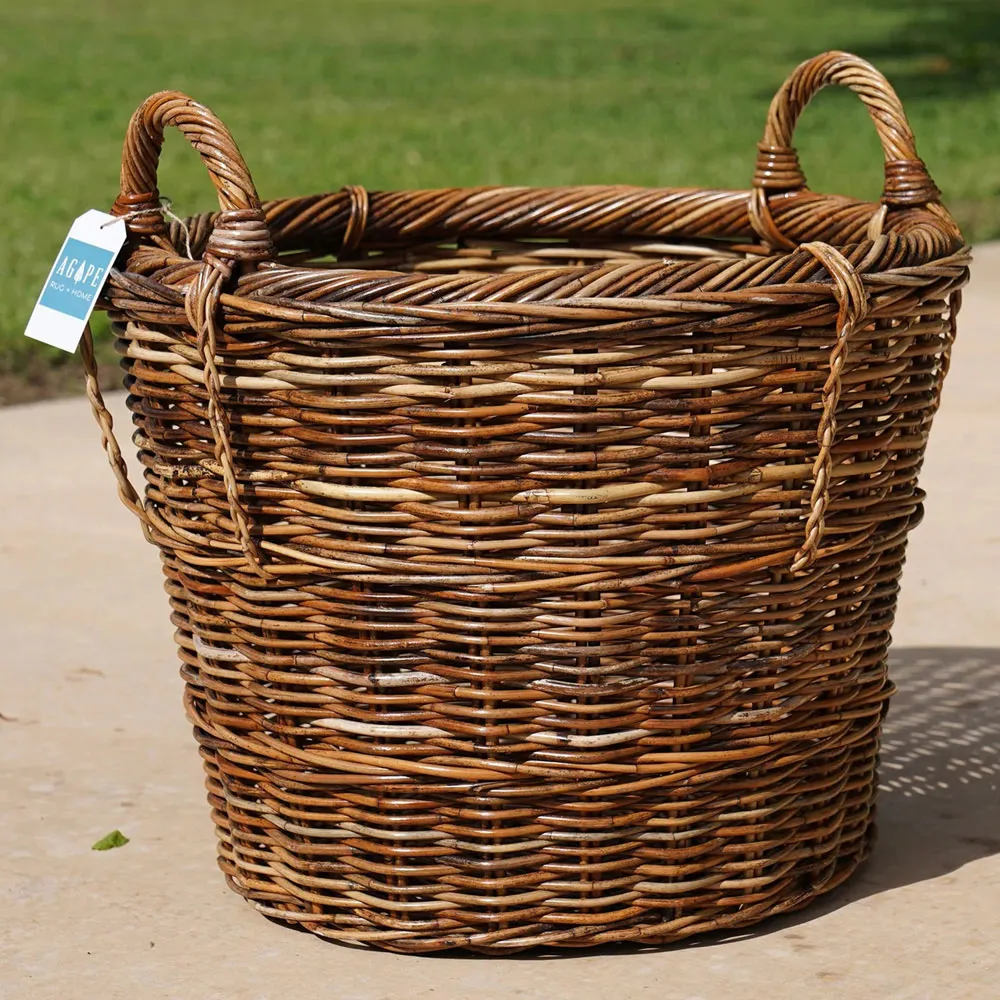 Camilla Handwoven Floor Log Basket - Brown, Rattan