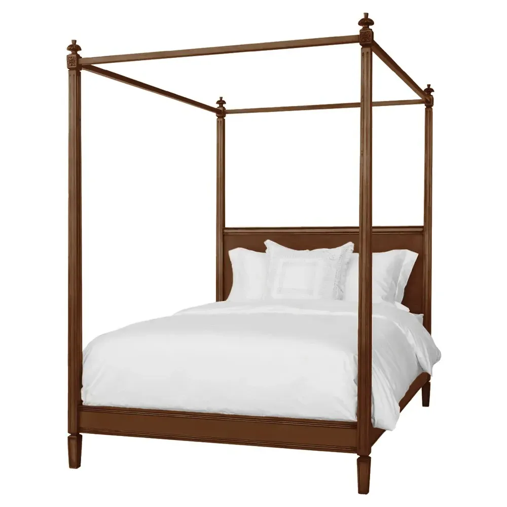 Camilla Queen Size Four Poster Bed - Pecan Brown, Alder Wood