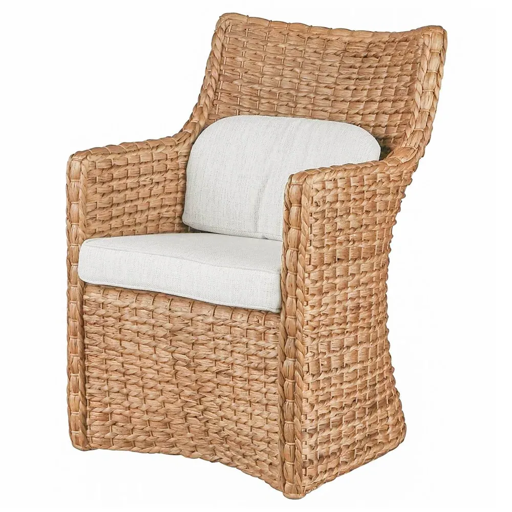 Camilla Upholstered Arm Chair - Cream, Woven Hyacinth