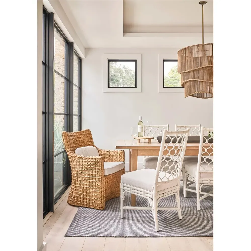 Camilla Upholstered Arm Chair - Cream, Woven Hyacinth