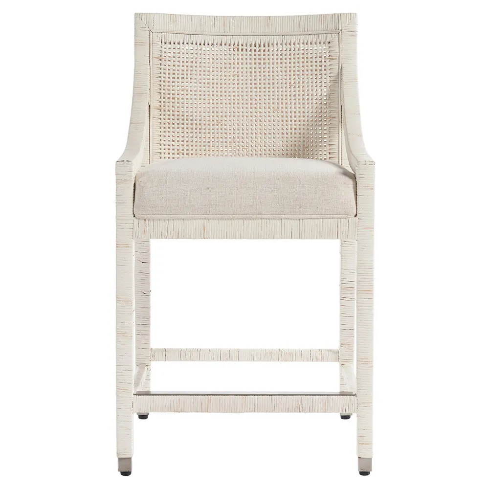 Camilla Upholstered Counter Stool with Arms - White, Rattan