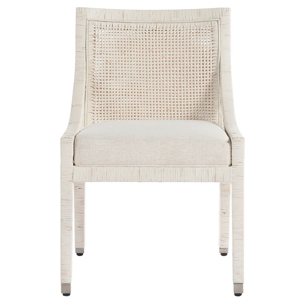 Camilla Upholstered Dining Arm Chair - Off White, Rattan