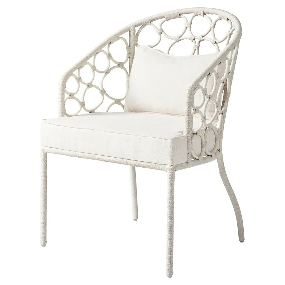 Camilla Upholstered Dining Arm Chair - White, Rattan