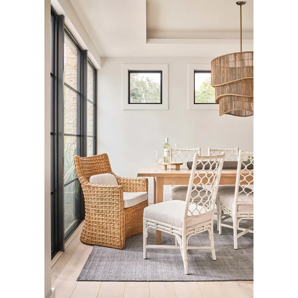 Camilla Upholstered Dining Side Chair Set of 2 - Off White, Rattan