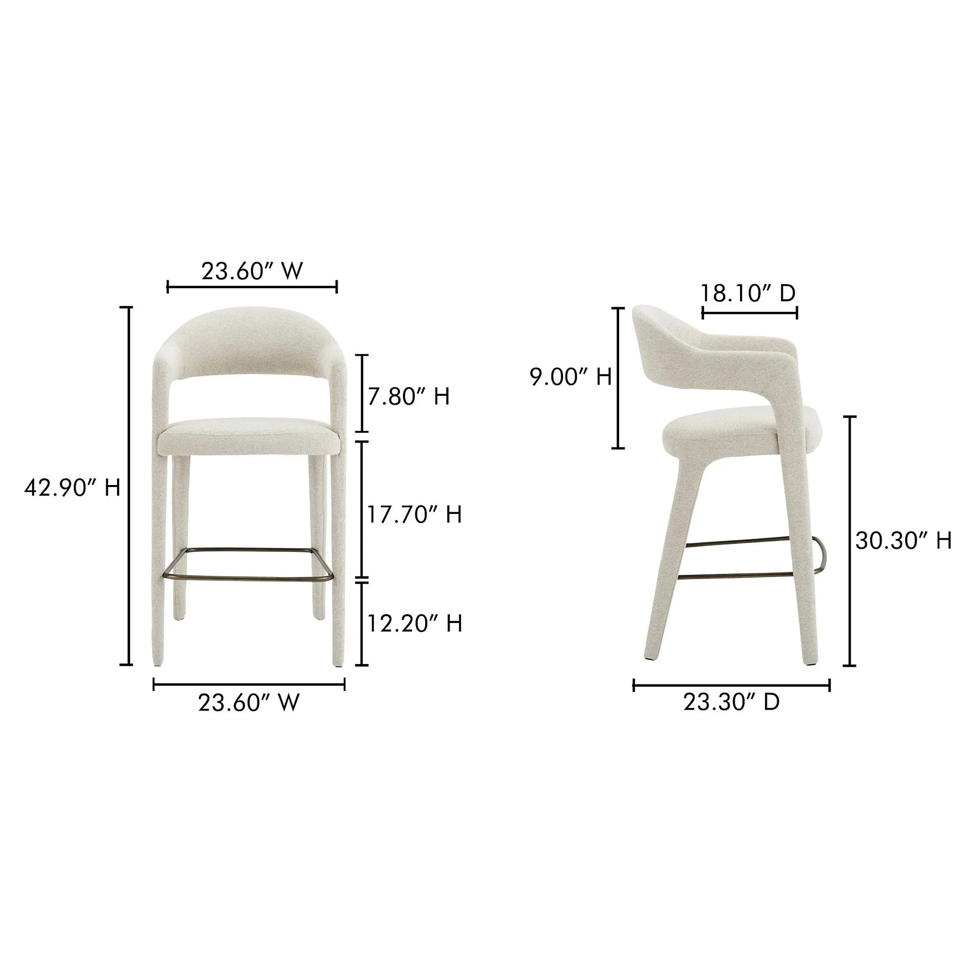 Camille Bar Stool - Beige, Metal