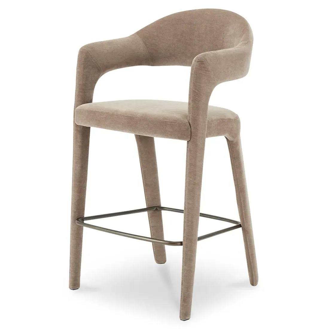 Camille Bar Stool - Brown, Velvet