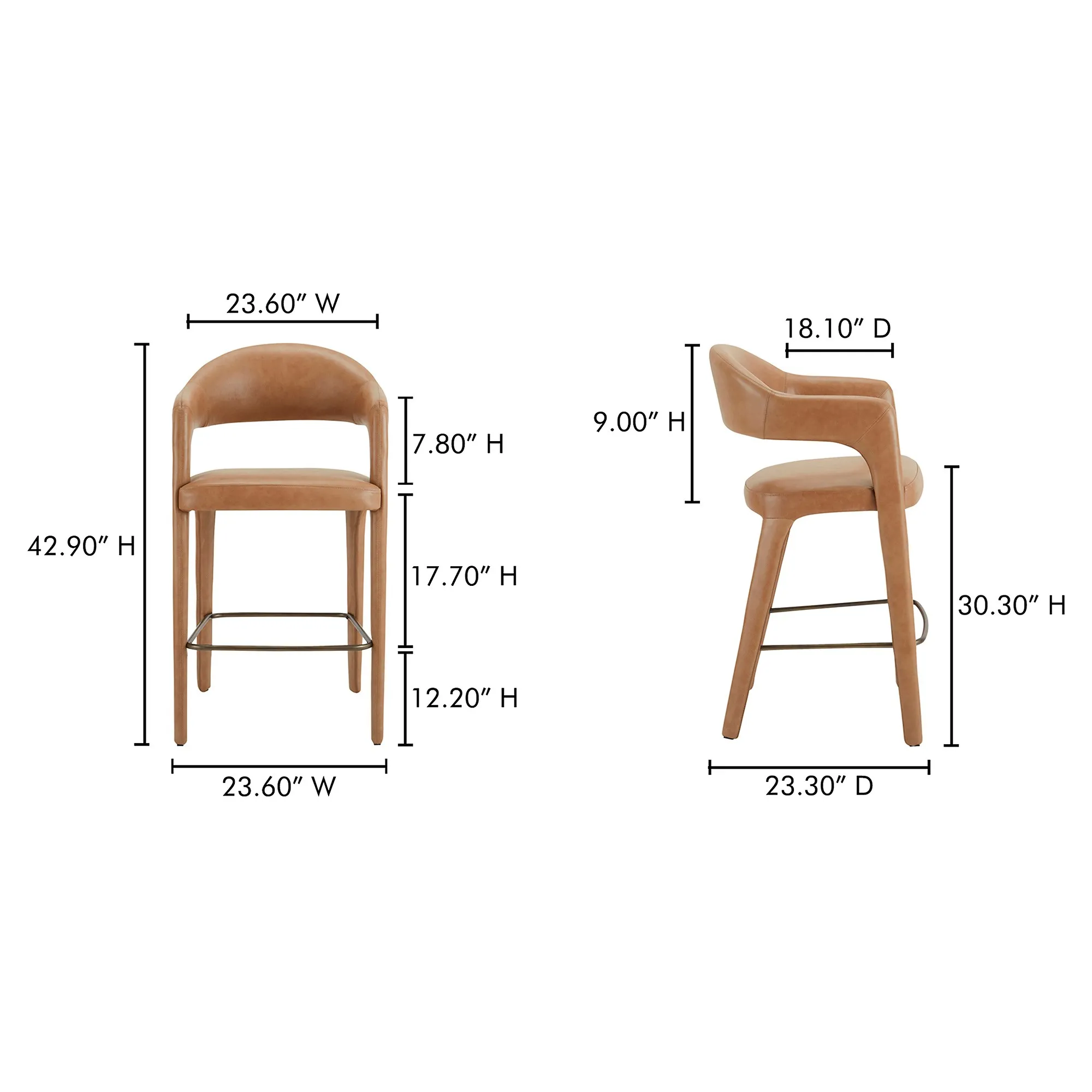 Camille Bar Stool - Tan, Leather