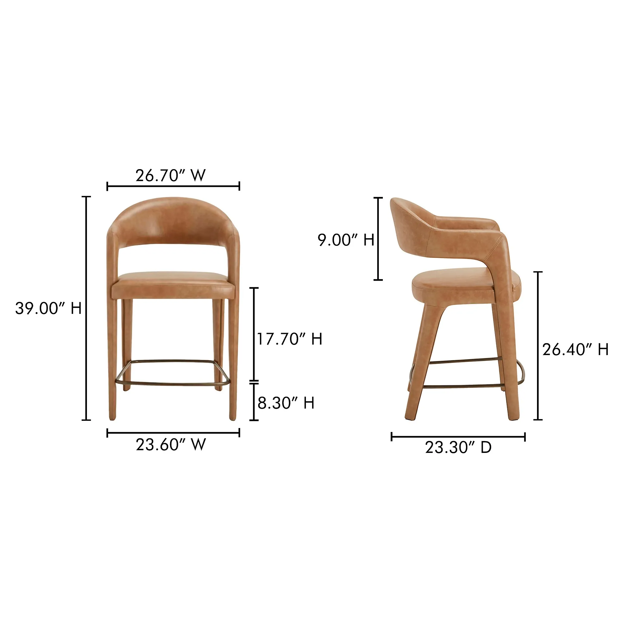 Camille Counter Stool - Tan, Leather