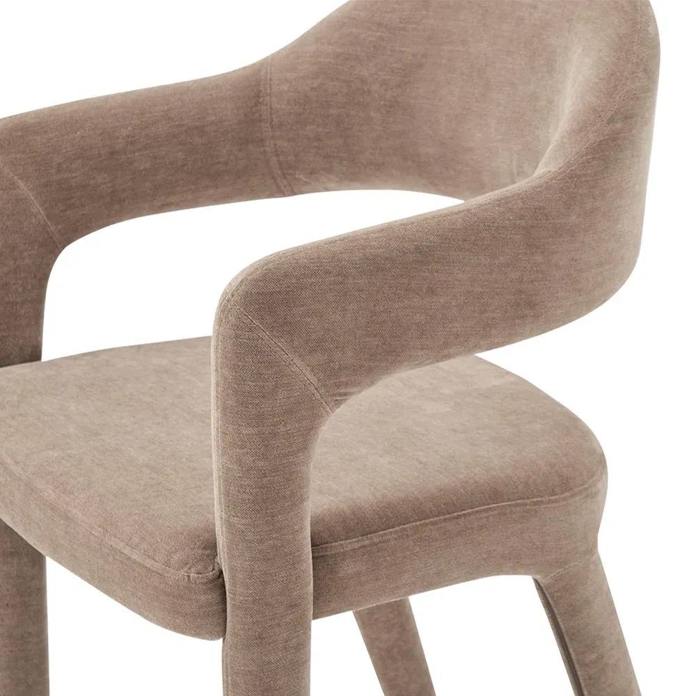 Camille Dining Arm Chair - Brown, Velvet