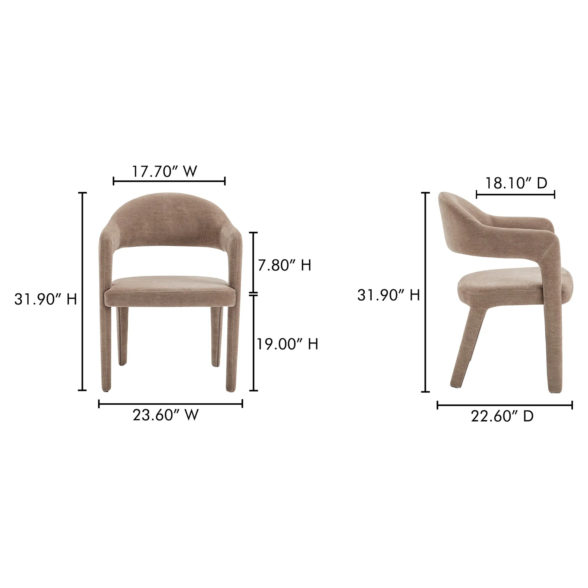 Camille Dining Arm Chair - Brown, Velvet