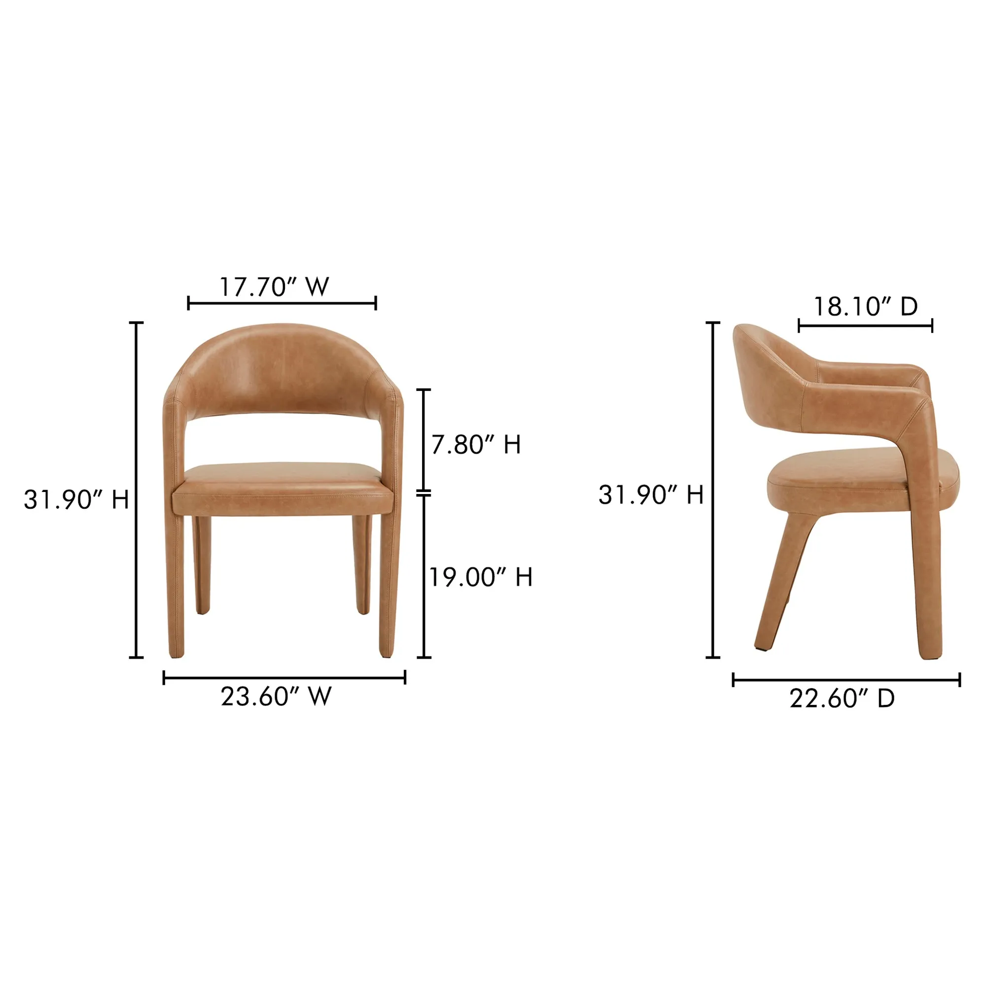 Camille Dining Arm Chair - Tan, Leather