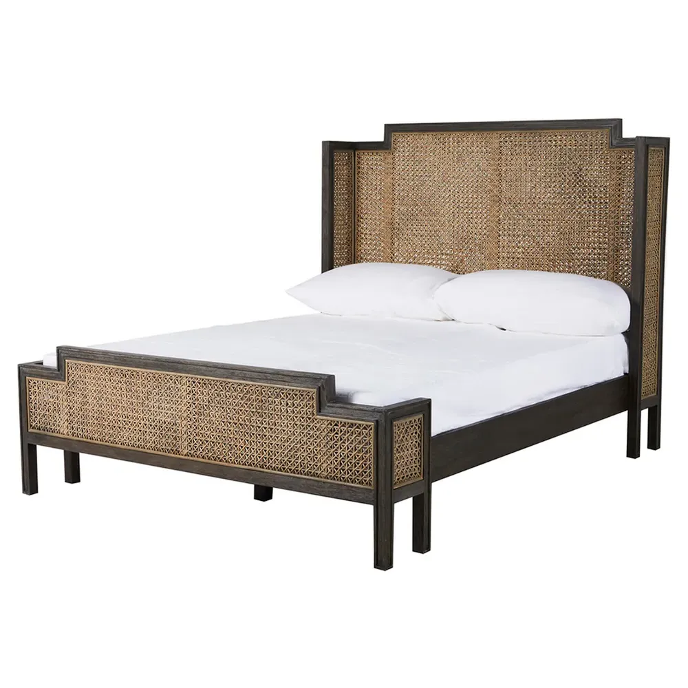 Camille King Size Wingback Bed - Brown, Mahogany