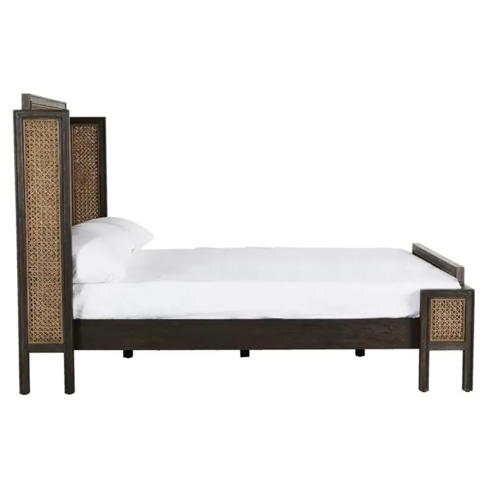 Camille King Size Wingback Bed - Brown, Mahogany