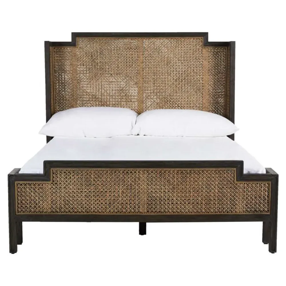 Camille King Size Wingback Bed - Brown, Mahogany