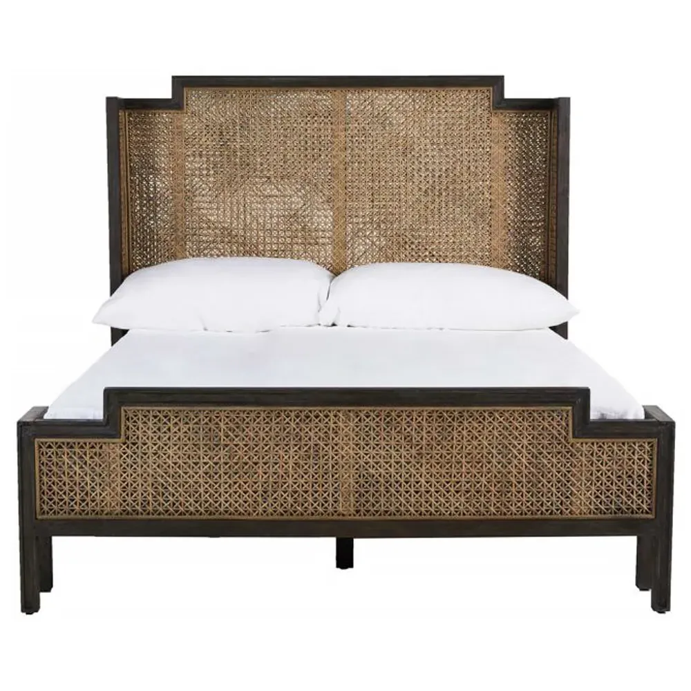 Camille Queen Size Wingback Bed - Brown, Mahogany