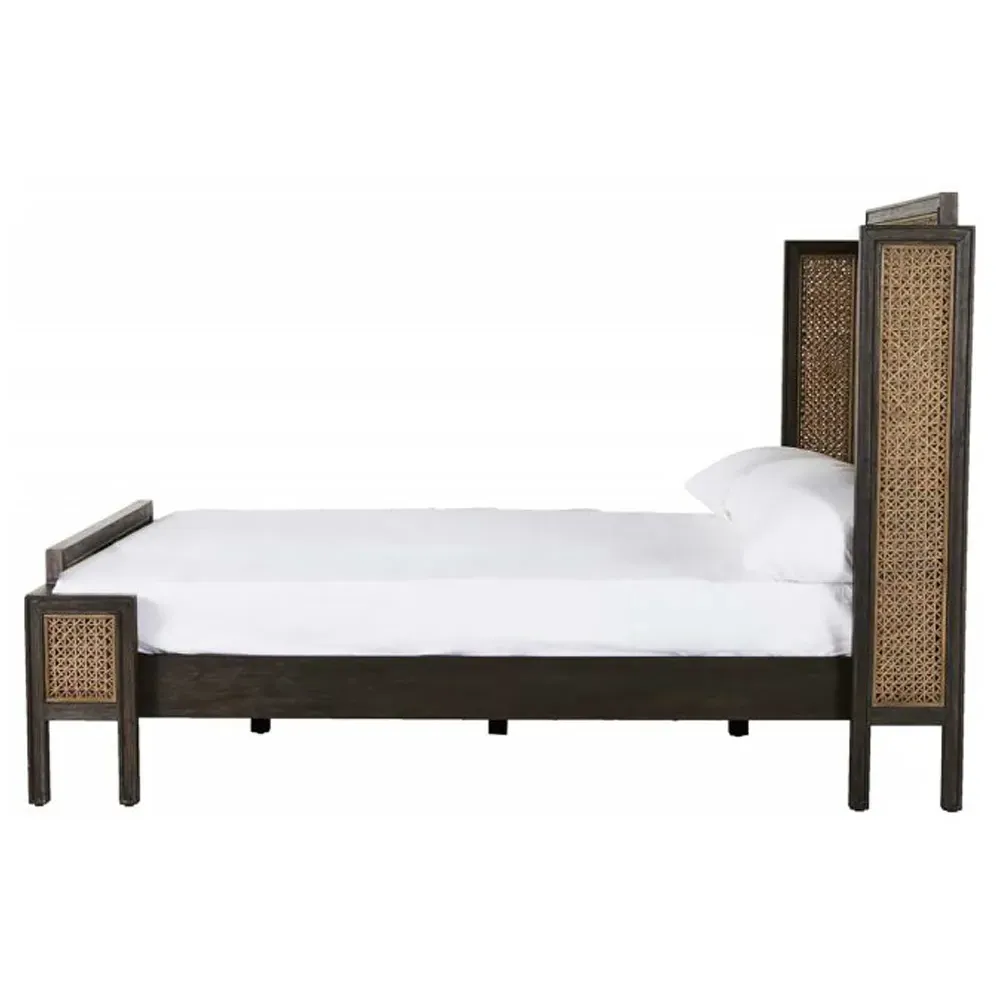 Camille Queen Size Wingback Bed - Brown, Mahogany