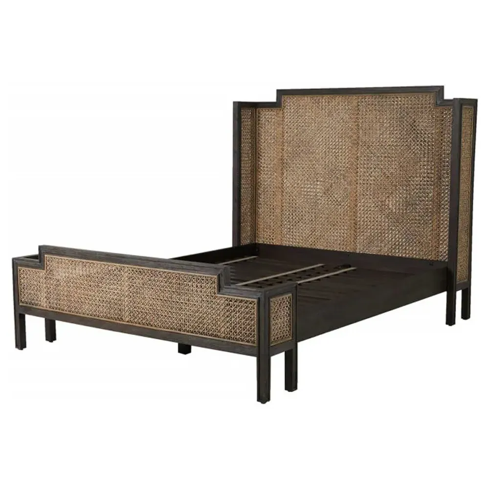 Camille Queen Size Wingback Bed - Brown, Mahogany