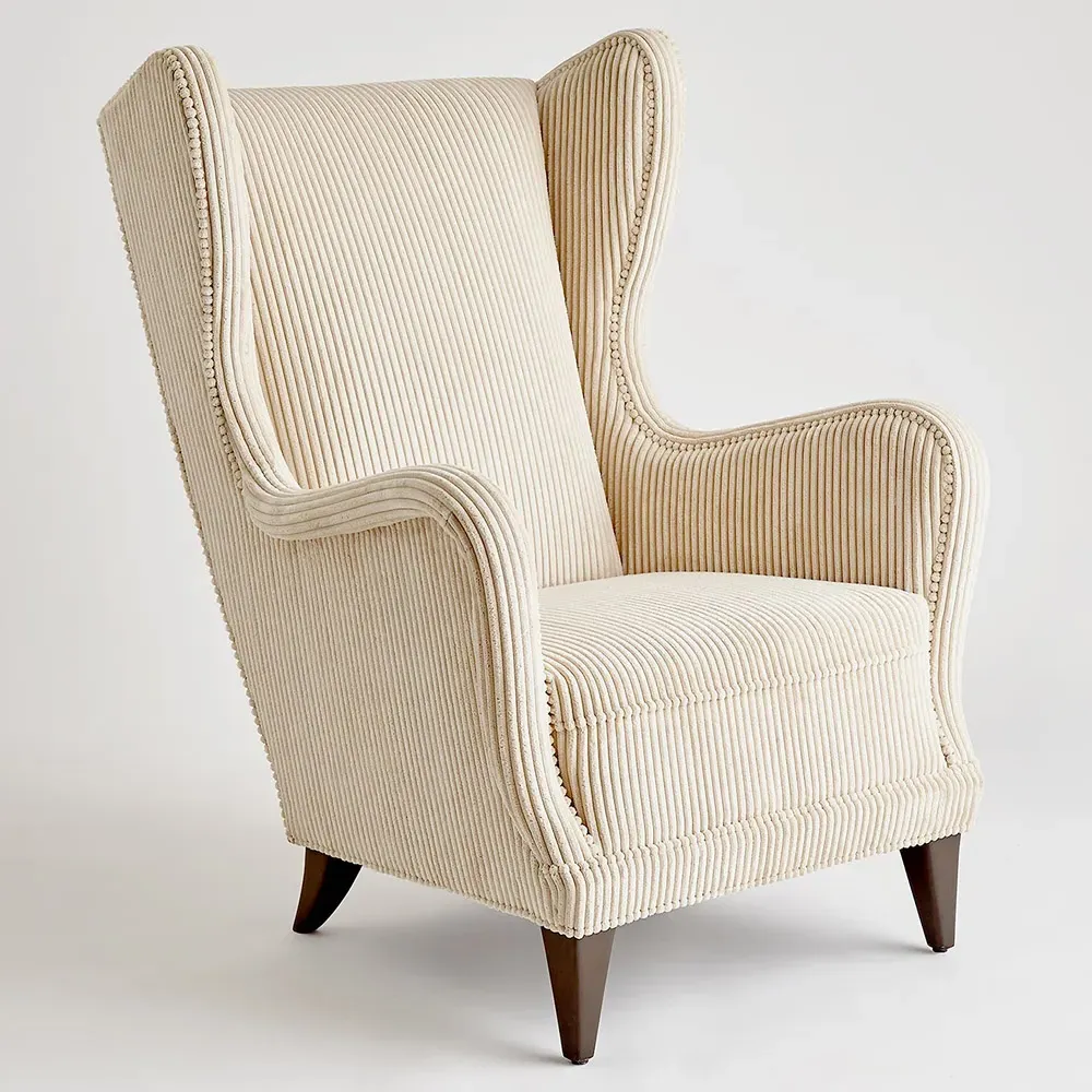 Camille Wing Chair - Beige, Corduroy