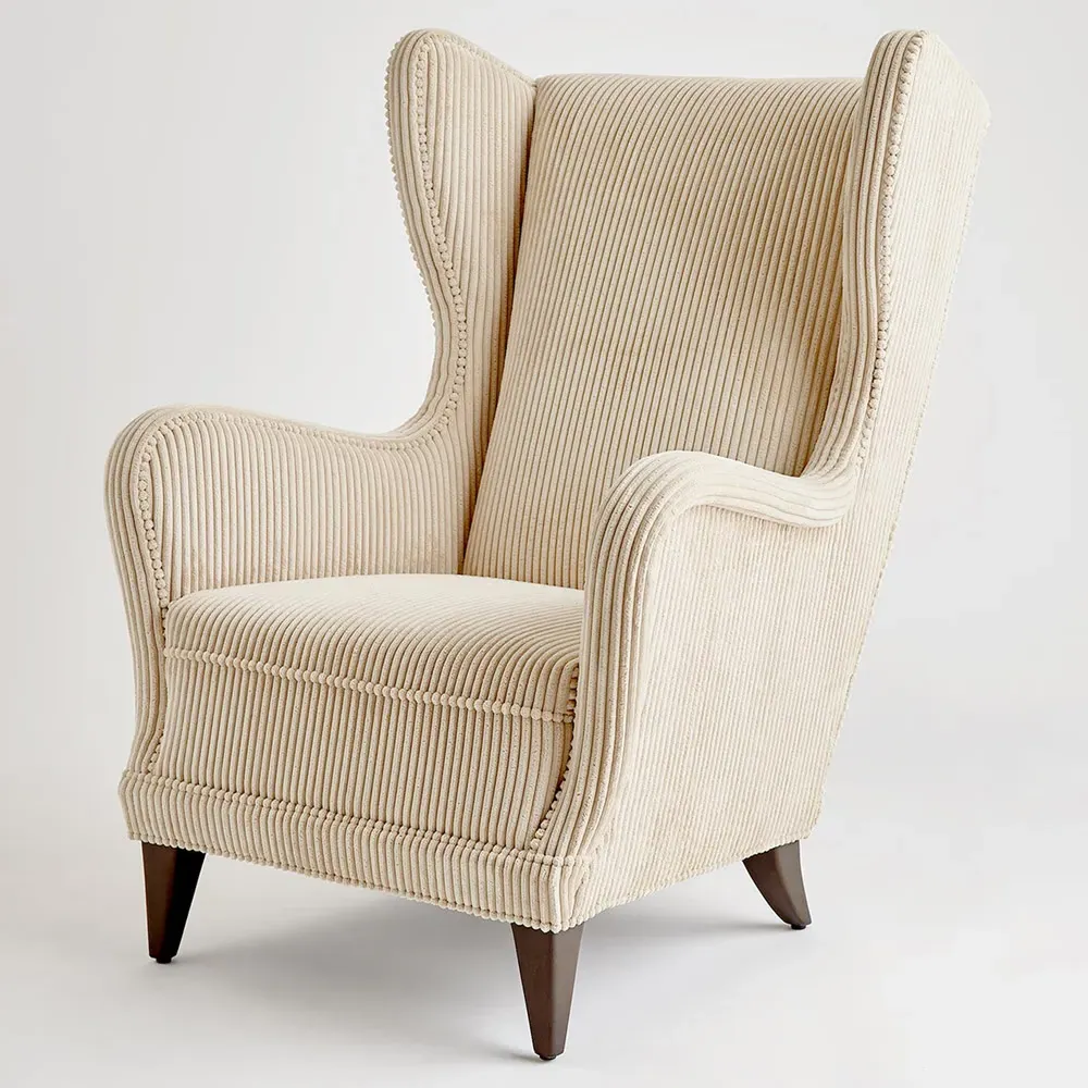 Camille Wing Chair - Beige, Corduroy