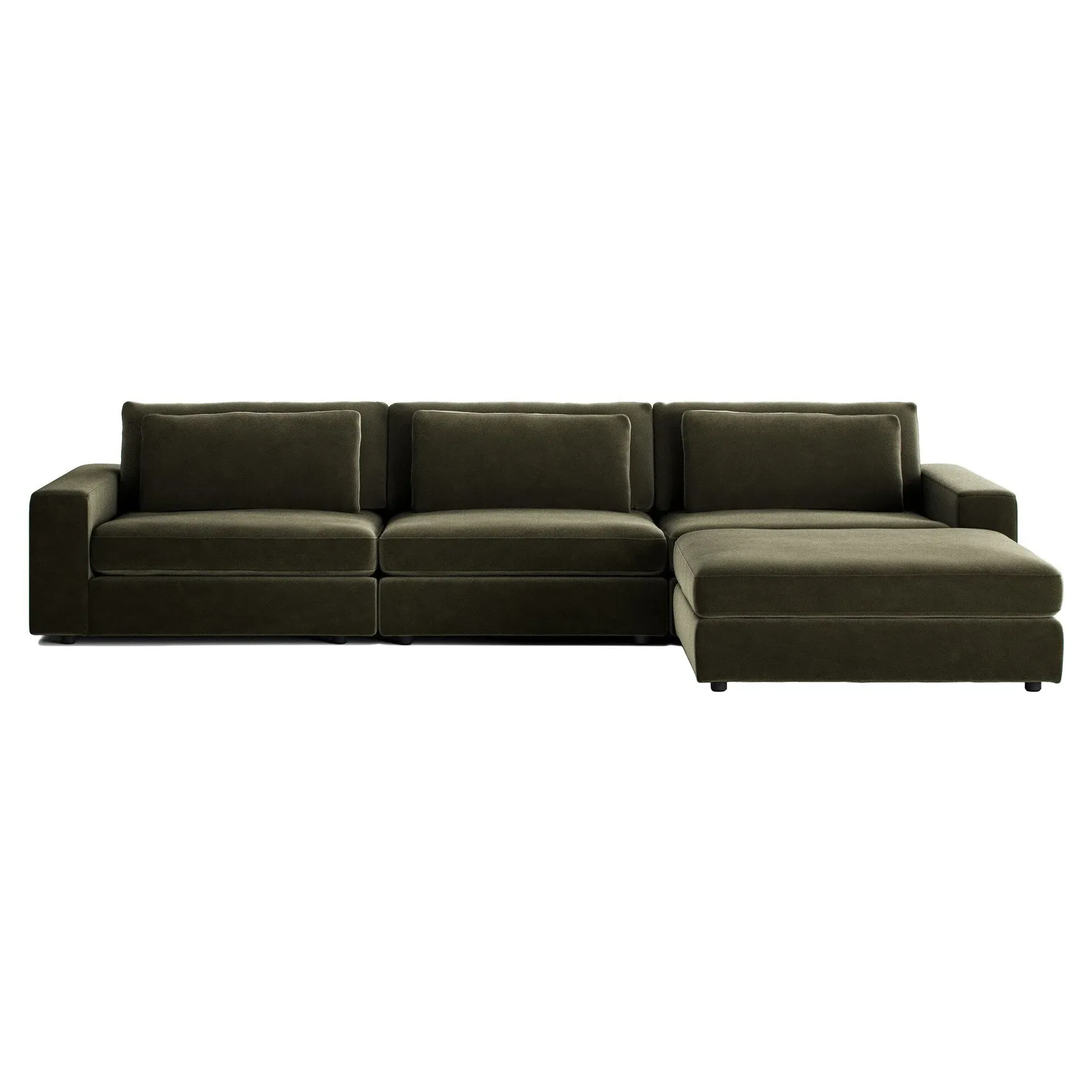 Candace 3-Piece Sectional with Ottoman - Olive Green, Velvet