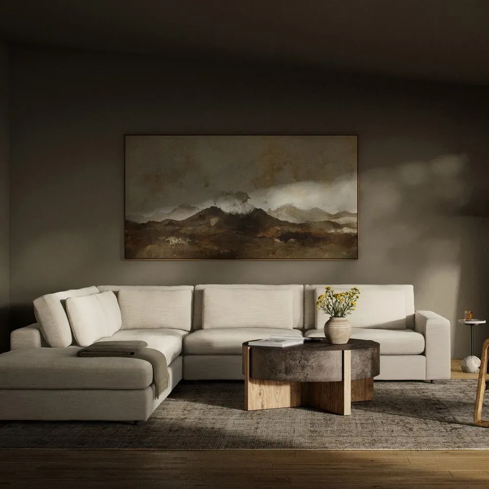 Candace 4-Piece Bumper Sectional with Ottoman - Beige