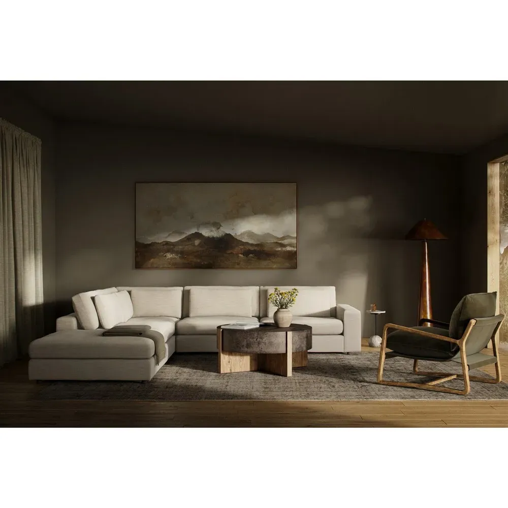 Candace 4-Piece Bumper Sectional with Ottoman - Beige