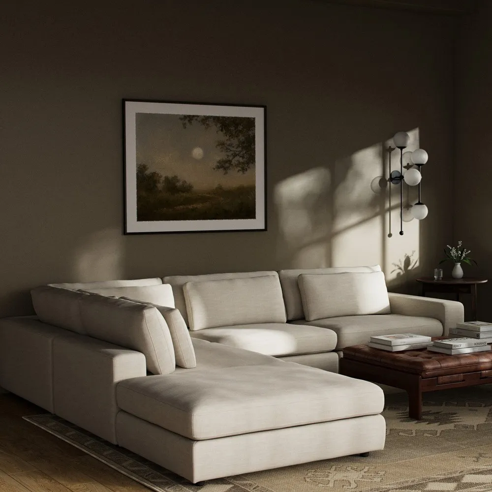 Candace 4-Piece Bumper Sectional with Ottoman - Beige