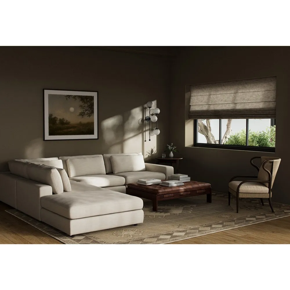 Candace 4-Piece Bumper Sectional with Ottoman - Beige