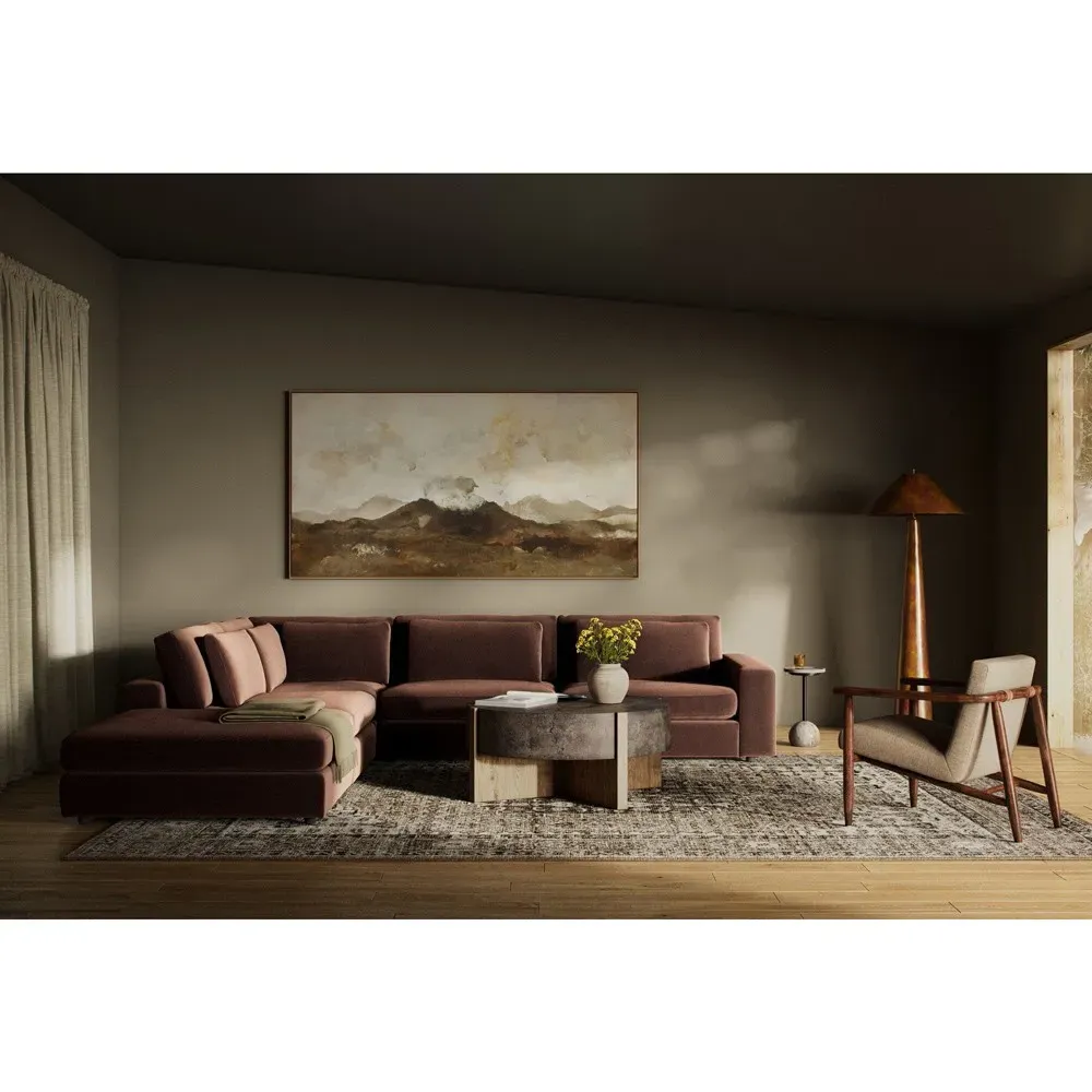 Candace 4-Piece Bumper Sectional with Ottoman - Brown