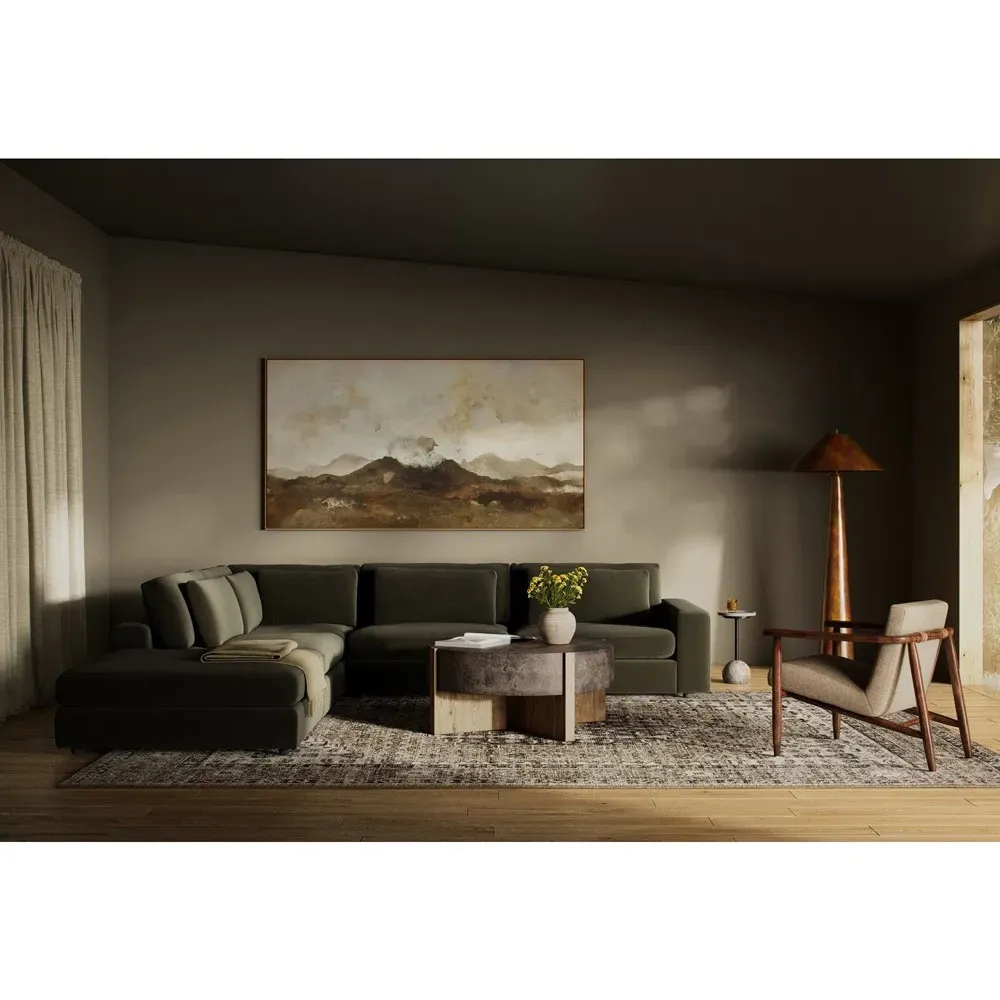 Candace 4-Piece Bumper Sectional with Ottoman - Green, Velvet