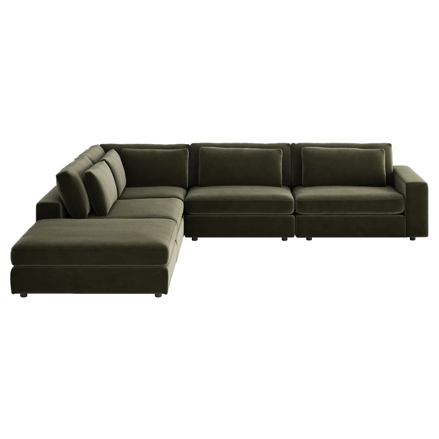 Candace 4-Piece Bumper Sectional with Ottoman - Green, Velvet