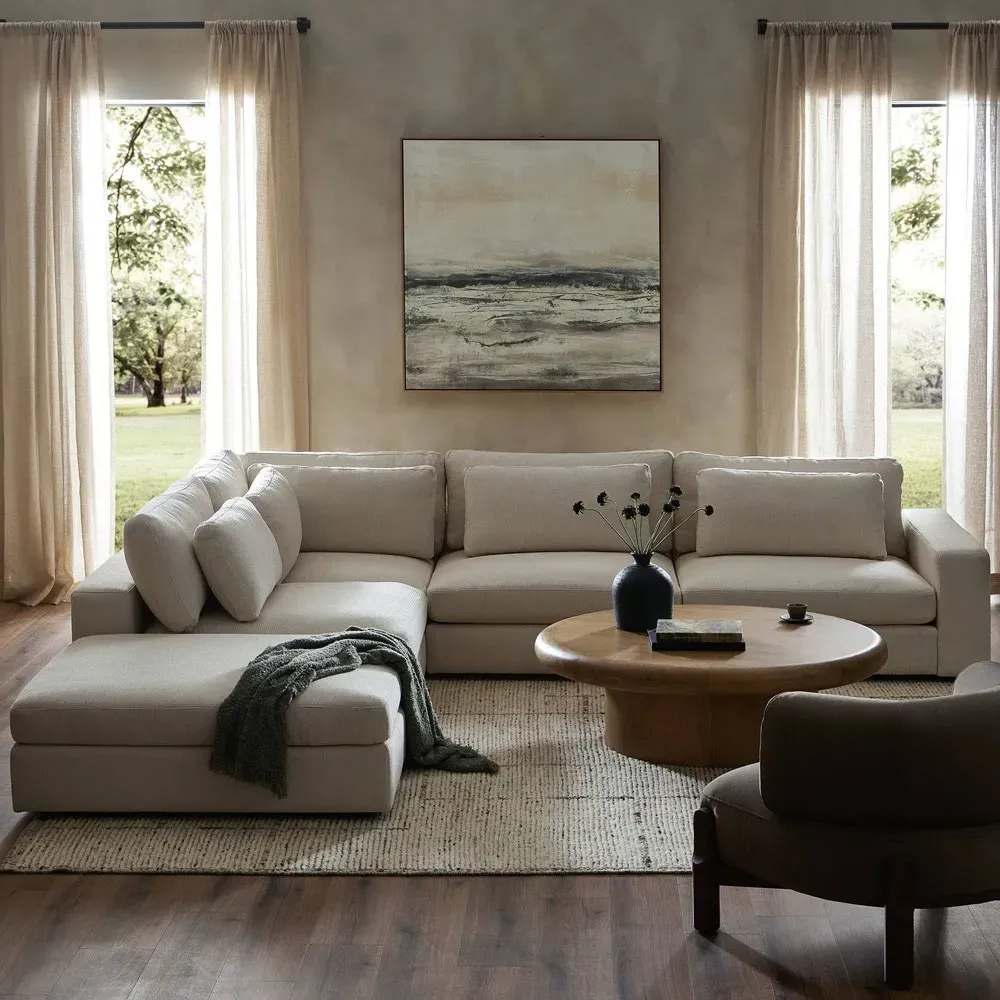 Candace 4-Piece Bumper Sectional with Ottoman - Light Beige