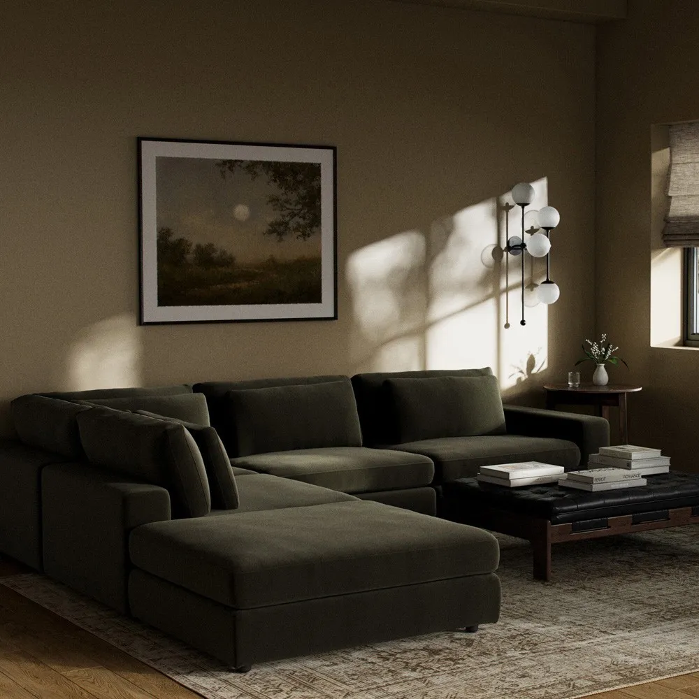 Candace 4-Piece Bumper Sectional with Ottoman - Olive Green