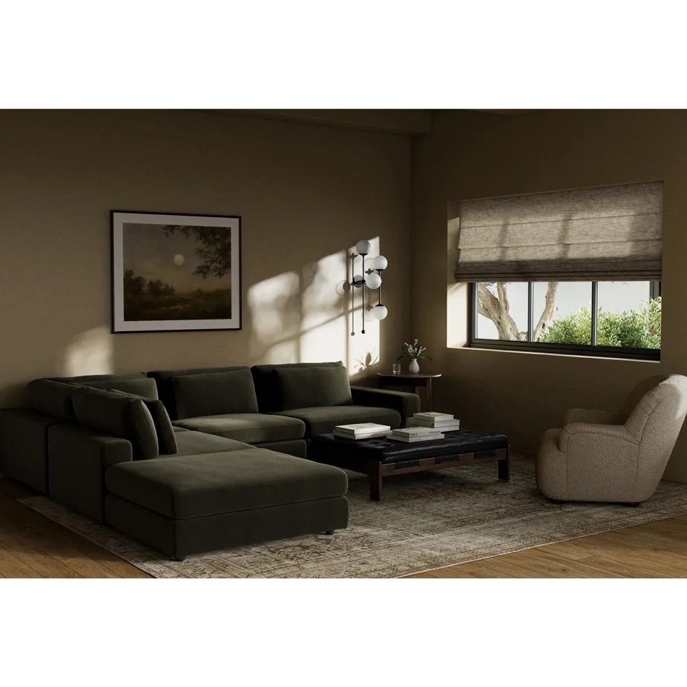 Candace 4-Piece Bumper Sectional with Ottoman - Olive Green